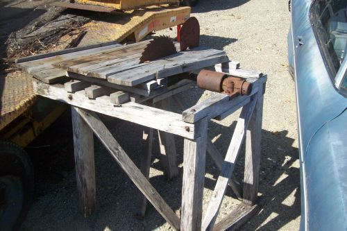 Buzz saw and shaft with flat belt pulley 12&#034; blade  mounted on homemade table