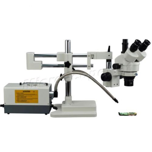 Trinocular Dual Fiber Light Zoom Stereo Boom Stand Dual-arm Microscope 2X-90X