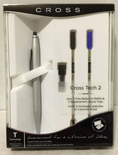 Cross tech2 ballpoint &amp; stylus pen, med pt .7mm, satin chrome barrel, brand new for sale