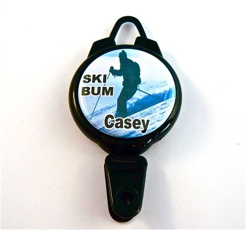 Ski lift pass id badge holder retractable reel,ski bum, keys, nurse, teacher,rn for sale