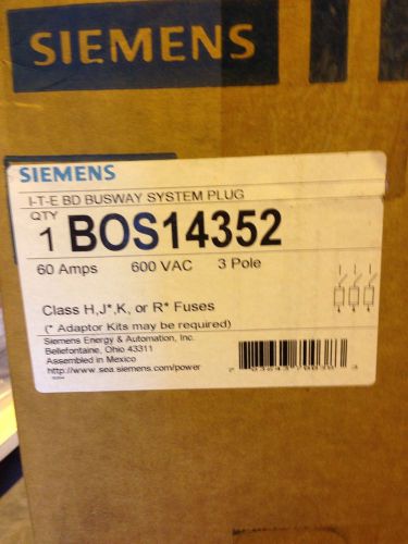 NEW - ITE SIEMENS BOS14352 60 AMP 600V FUSIBLE BUS PLUG. BD BUSWAY