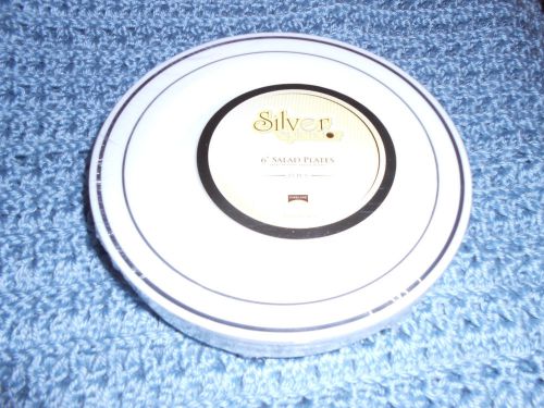 Fineline Silver Splendor White 6&#034; Plastic Plate with Silver Bands - 30 brand new