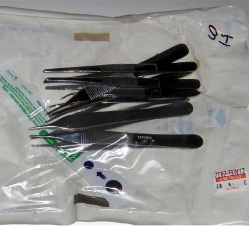 Lot 8 Tweezer 12cm Tissue Dressing Forceps Surgical Medical Plier Serrated Tip