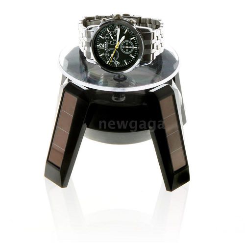 360 Degree Solar Powered Jewelry Watch Rotating Display Stand Turn Table Black