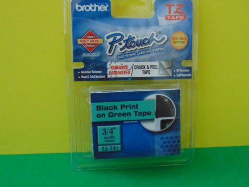 Genuine BROTHER P Touch TZ 741 0.75&#034; x 26.2&#039; Black on Green Tape New Sealed