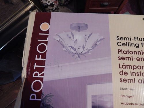 Portfolio Semi-Flushmount Ceiling Fixture, Silver Leaf Finish Over Frosted Glass