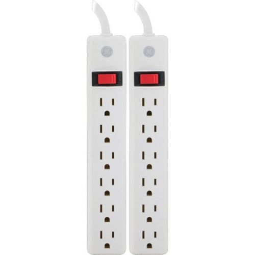 GE 14087 Power Strip w/6 Outlets 2&#039; Cord Package Of 2