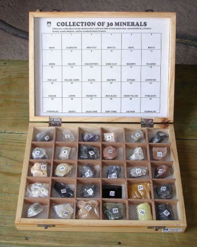 30 Minerals Collection Wooden Box Polished Study Kits Rocks Minerals (new brand)