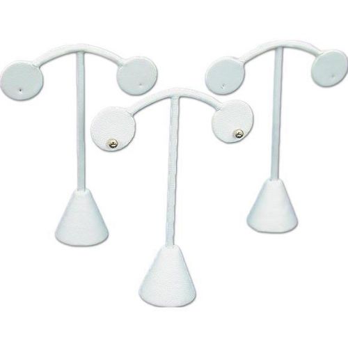 3 White Faux Leather Earring Display Stands 4.5&#034;
