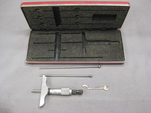 Starrett 0-3&#034; Depth Micrometer No. 445. 3&#034; Base With Case Rods and Wrench