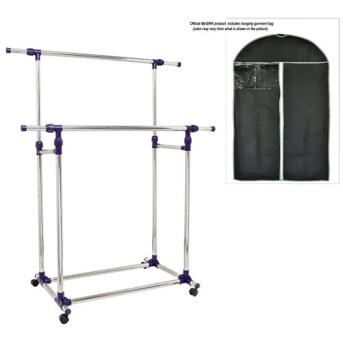 Rack Rolling Garment Clothing Double Bar Commercial Rail Display Duty Clothes