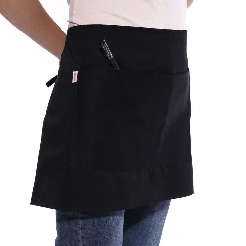 Black short waist apron waiter waitress cafe pub bar catering pocket for sale