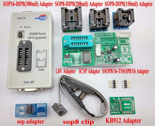 RT809F programmer + 8 Adapters + IC clip clamp +1.8V adapter VGA LCD programmer