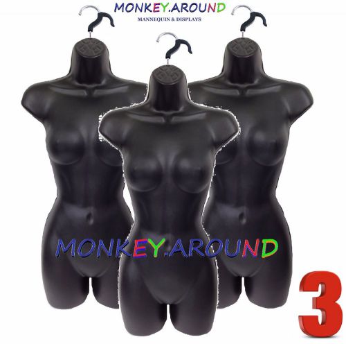 Lot 3 female mannequin,black body form +3 hooks-display women shirt dress pants for sale