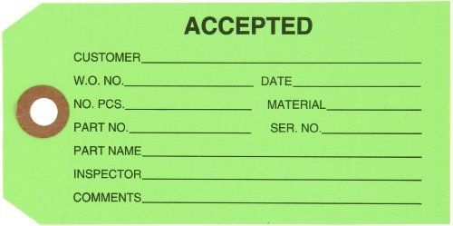 Aviditi G20021 Inspection Tag, Legend &#034;ACCEPTED&#034;, 13 Point Cardstock, 4-3/4&#034;