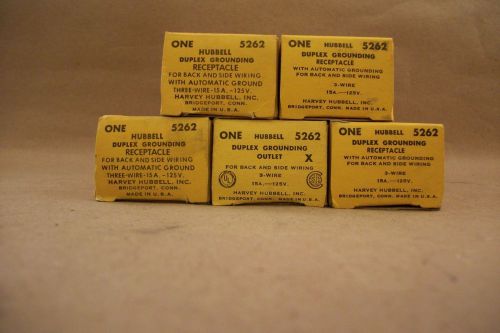 Lot of 5 Brown Hubbell 5262 Duplex Grounding Outlet 3 Wire - 15A - 125V NOS