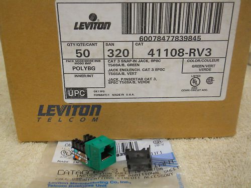 [50] leviton quickport 8-conductor connectors 41108-rg3 green...... for sale