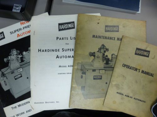 Hardinge ASM-5C Maintenance Manual Operator&#039;s Manual Parts List and Advertising