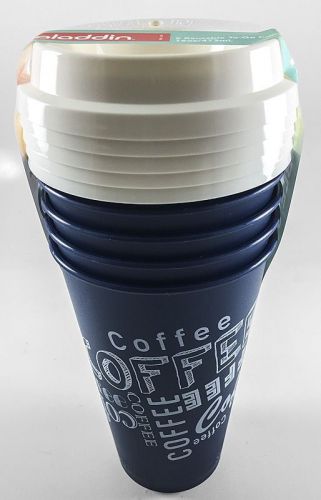 ALADDIN 5 PK 16 OZ REUSABLE BPA FREE PLASTIC COFFEE TO GO CUPS W/LIDS