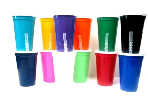 125-16OZ Plastic Drinking Glasses with Lids and Straws, Mfg USA Dishwasher Safe