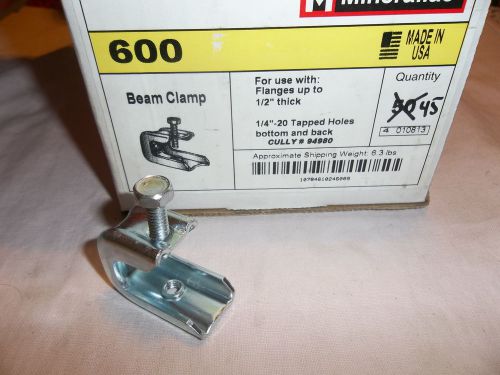 50 MINERALLAC Beam Clamps # 600 Flanges &lt;= 1/2&#034; 1/4-20 Tapped Holes Made In USA
