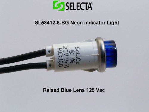 Selecta SL534126BG Neon indicator Light Raised Blue Lens 25K hr. 125 Vac Qty: 2