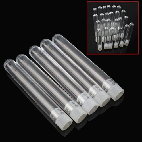 Quality 10pcs 12x100mm Clear Plastic Test Tubes with White Caps Stoppers dsus