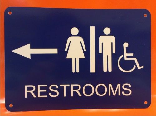 Business men women restroom arrow left sign 7x10 for sale