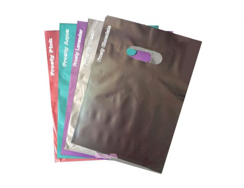 100 -12x15 ~all color combo frosty plastic merchandise bags w/handles,retail use for sale