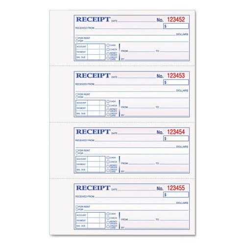 Tops money and rent receipt books 2-3/4x7 1/8 two-part carbonless 200 sets/book for sale