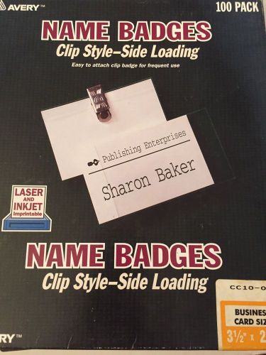 Avery NAME BADGES 100 pack Clip style-side loading 3.5&#034;x2.25&#034; Business Card Size