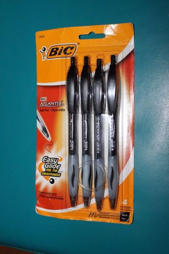 Bic Atlantis Easy Glide Medium 1.0 Ballpoint Pens -BLACK INK 4 PR PACK