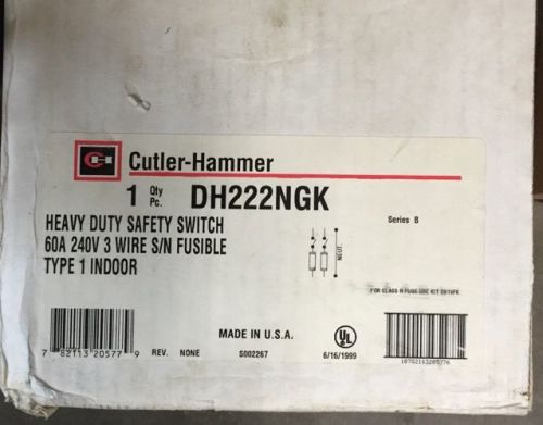 CUTLER HAMMER DH222NGK 2 POLE 240 VOLT 60 AMP FUSED NEMA 1 DISCONNECT NEW