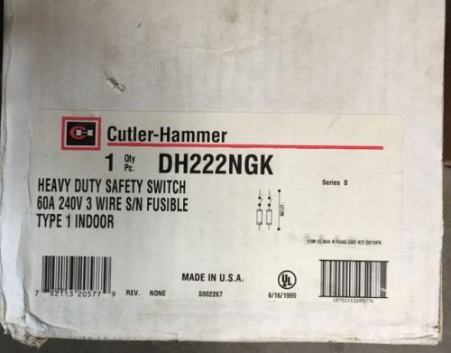 CUTLER HAMMER DH222NGK 2 POLE 240 VOLT 60 AMP FUSED NEMA 1 DISCONNECT NEW