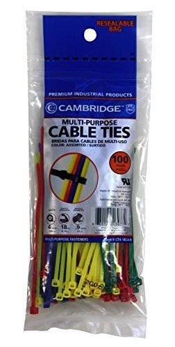 Cambridge 4&#034; Multi Color Cable Zip Ties  100 Pieces
