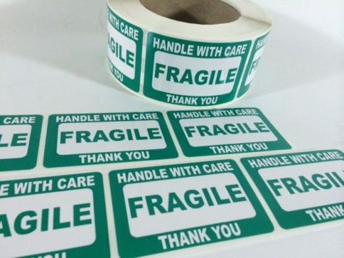 250 2x3 FRAGILE GREEN Self Adhesive Handle with Care Stickers Shipping Labels