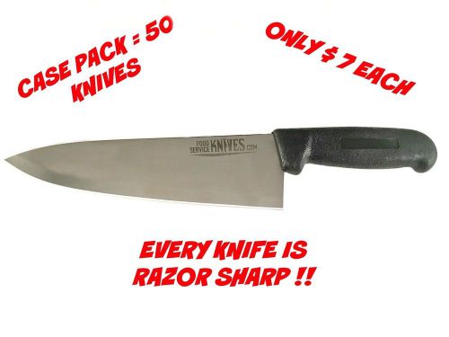 50 Black Chef Knives 8” Blade - Black Handle Cook’s Knives Razor Sharp Bulk New!