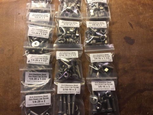 18-8 Stainless Hex Bolt assortment, W/ NUTS and WASHERS (324 pcs)