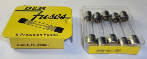 BOX OF 5 NOS D&amp;R 3AG-8/10 (800ma) BUSSMANN AGC 8/10 FAST BLOWING FUSE 250 VOLTS
