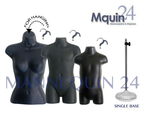 3 BLACK MANNEQUINS: :FEMALE, CHILD &amp; TODDLER BODY FORMS +1 STAND +3 HANGERS