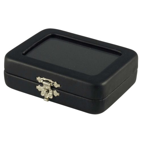 Black Leatherette Glass Top Box Loose Stone Jewelry Case Display Clasp Gems Gem