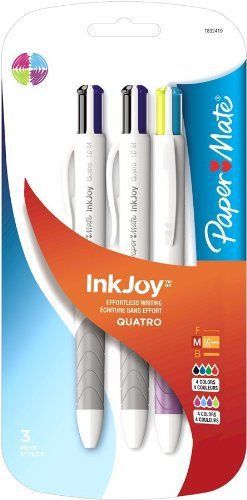 Sanford Paper Mate InkJoy Quatro Retractable Medium Point Advanced Pens, 3