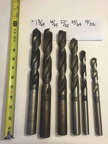 Straight Shank High Speed Drill Bits  Lot of 6  1 3/4,61/64,27/32,37/64,19/32,?