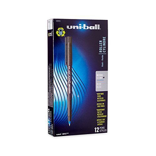 uni-ball Onyx Stick Roller Ball Pens, Micro Point, Blue Ink, Pack of 12 New