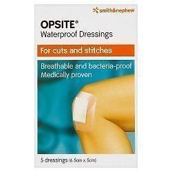 Smith &amp; Nephew Opsite Waterproof Dressings, 6.5cm x 5cm, Pack of 5