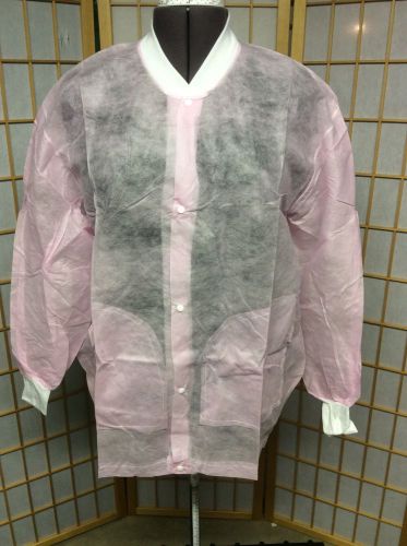 Case of 30 Surtrex Disposable Single Use Pink Lab Coats/Jackets W/Snaps-L(D-6)