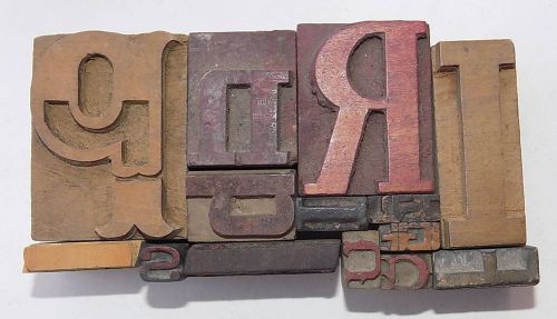 Letterpress Letter Wood Type Printers Block &#034;Lot Of 14&#034; Typography #bc-1148