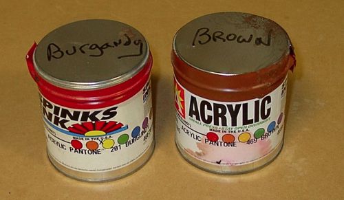 2 CANS OF SPINKS ACRYLIC INK 469 BROWN 201 BURGABDY
