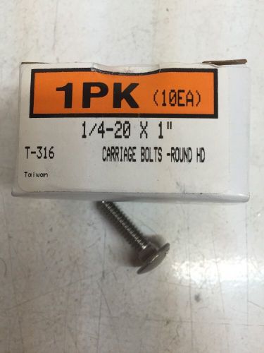 Carriage bolt 1/4-20 x 1&#034; l, 316 stainless steel, 10 pcs for sale