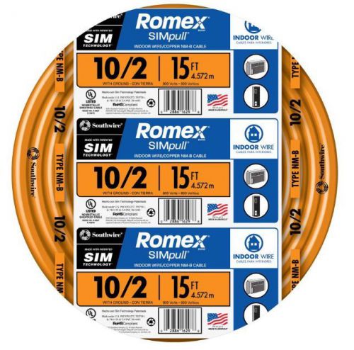 Romex simpull 15-ft 10-2 nm-b gauge indoor electrical non-metallic wire cable for sale